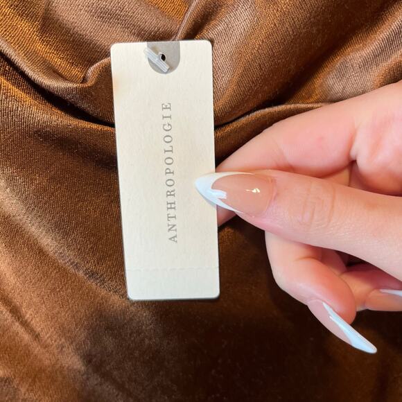 Anthropologie Brown Satin Long Sleeve Mini Dress Cowl Neck Size XL New - Picture 6 of 8